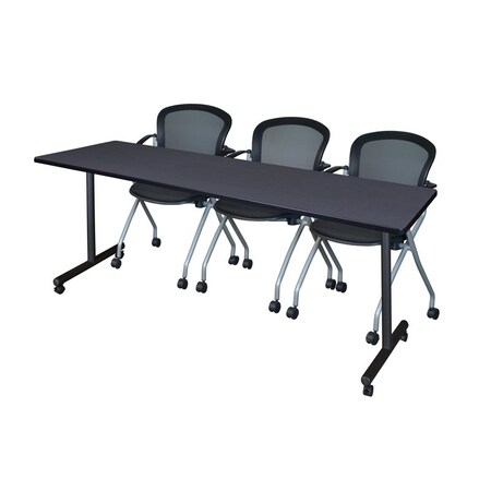 Regency Regency Kobe 84 x 24 in. Mobile T-Base Training Table- Grey, 2 Cadence Nesting Chairs MKTRCC8424GY23BK
